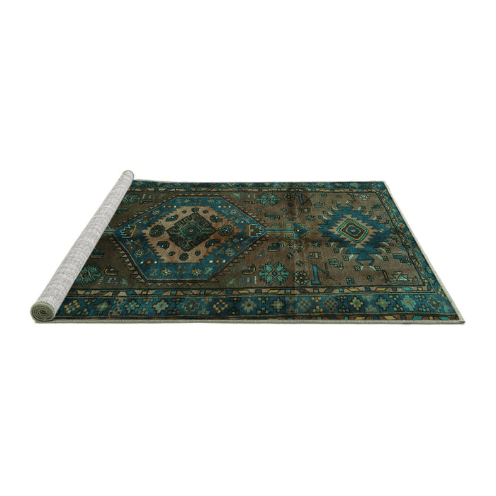 Sideview of Machine Washable Persian Turquoise Traditional Area Rugs, wshtr3107turq