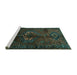 Sideview of Machine Washable Persian Turquoise Traditional Area Rugs, wshtr3107turq