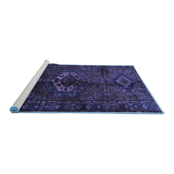 Sideview of Machine Washable Persian Blue Traditional Rug, wshtr3107blu