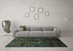 Machine Washable Persian Turquoise Traditional Area Rugs in a Living Room,, wshtr3107turq