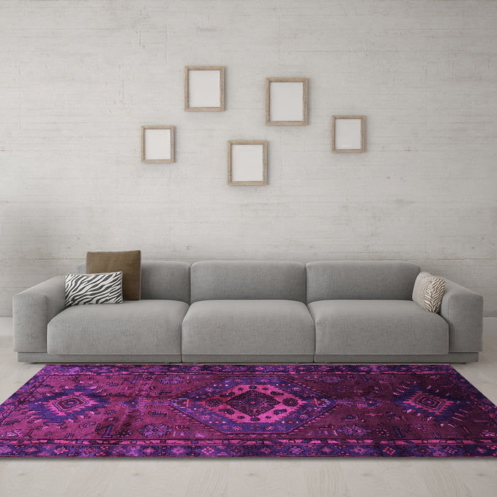 Machine Washable Persian Purple Traditional Area Rugs in a Living Room, wshtr3107pur