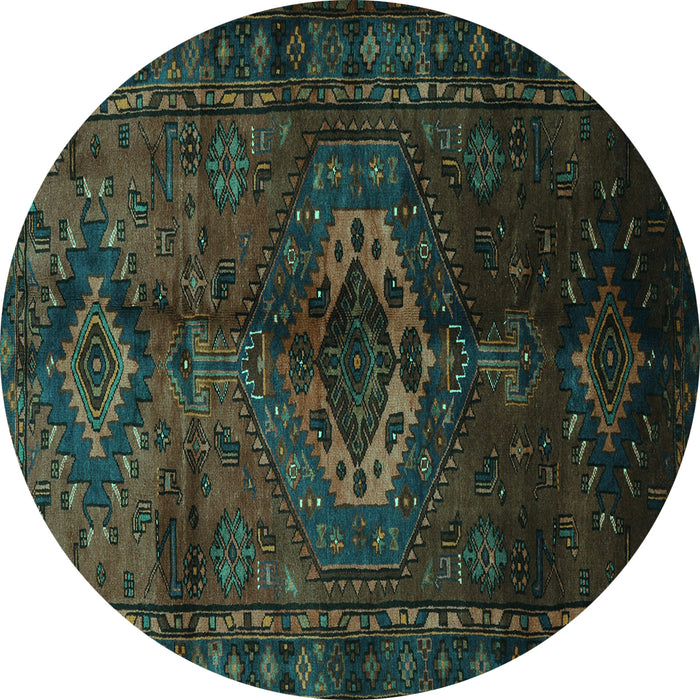 Round Persian Turquoise Traditional Rug, tr3107turq