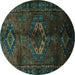 Round Persian Turquoise Traditional Rug, tr3107turq