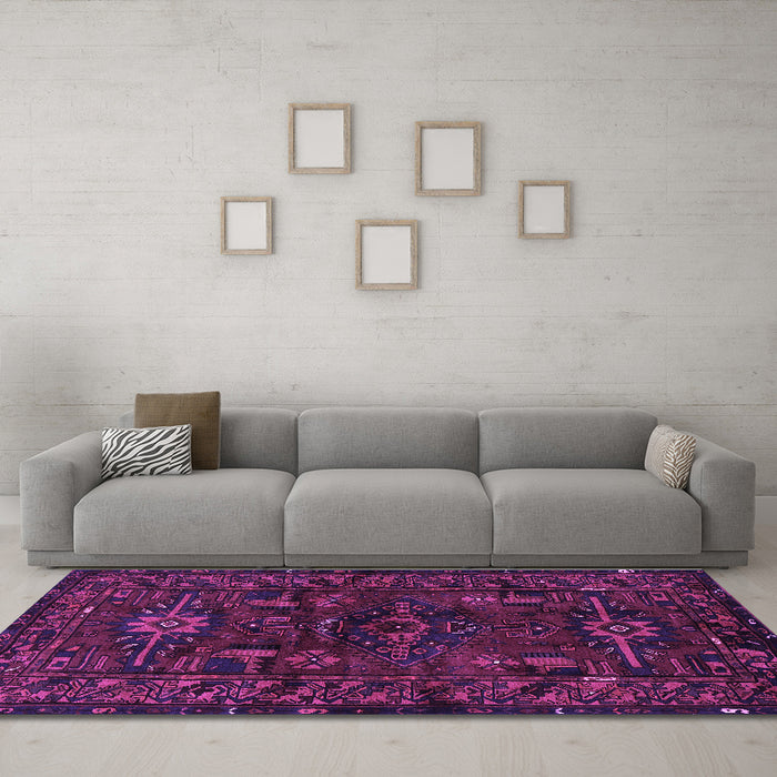 Machine Washable Persian Purple Traditional Area Rugs in a Living Room, wshtr3108pur