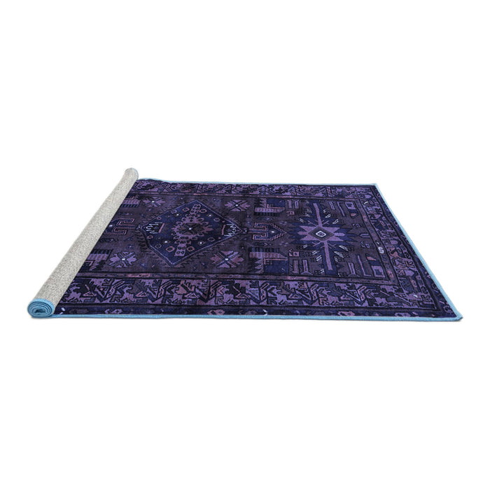 Sideview of Machine Washable Persian Blue Traditional Rug, wshtr3108blu