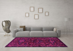 Machine Washable Persian Pink Traditional Rug in a Living Room, wshtr3108pnk