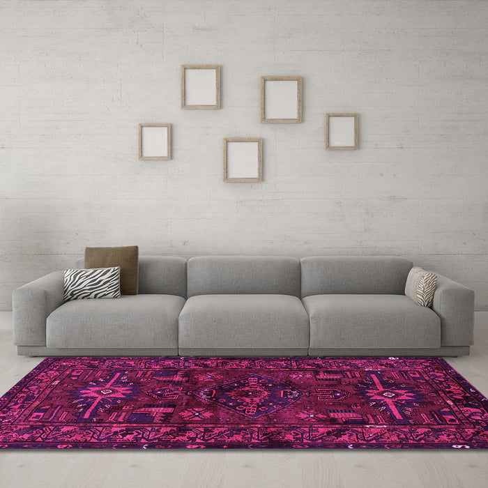 Machine Washable Persian Pink Traditional Rug in a Living Room, wshtr3108pnk