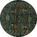 Round Persian Turquoise Traditional Rug, tr3108turq