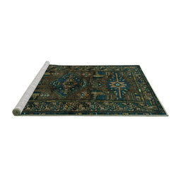 Sideview of Machine Washable Persian Turquoise Traditional Area Rugs, wshtr3108turq