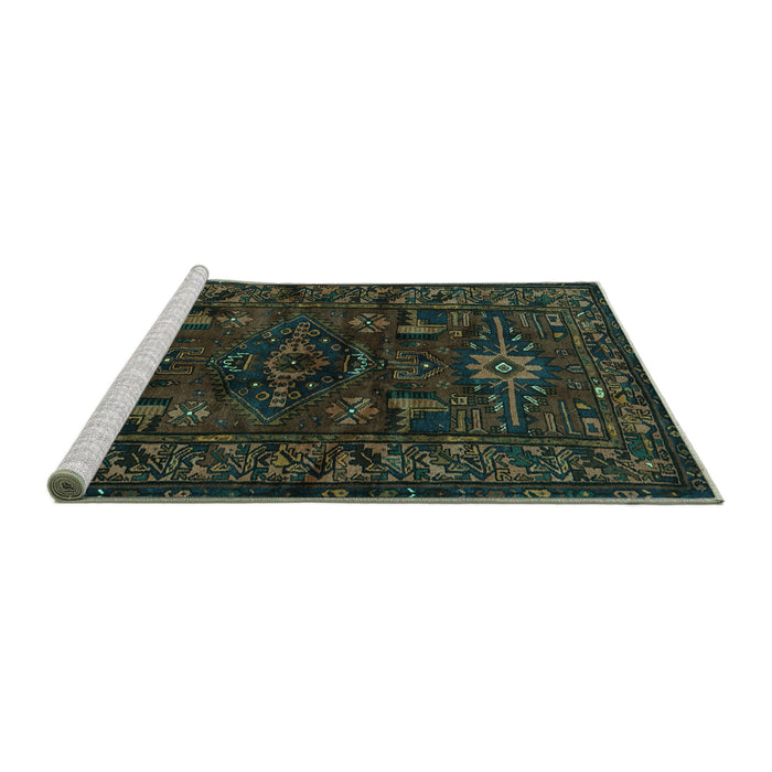 Sideview of Machine Washable Persian Turquoise Traditional Area Rugs, wshtr3108turq