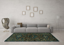 Machine Washable Persian Turquoise Traditional Area Rugs in a Living Room,, wshtr3108turq