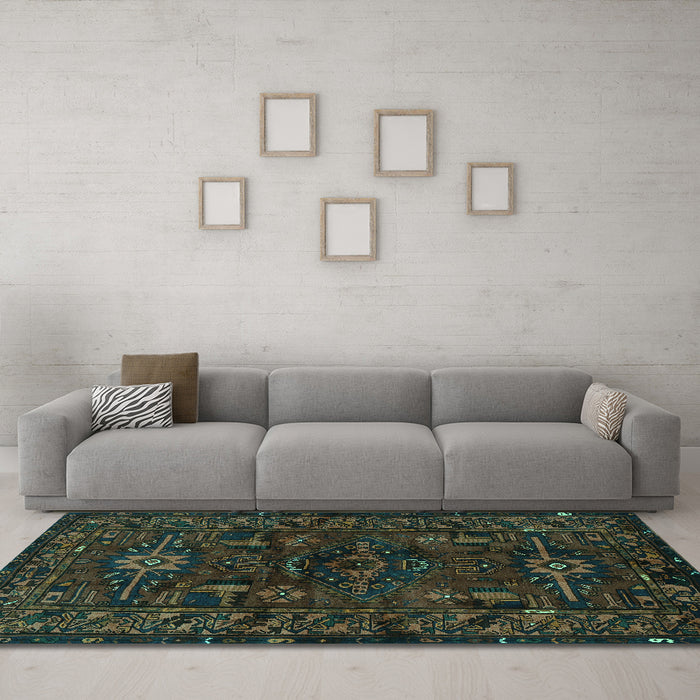 Machine Washable Persian Turquoise Traditional Area Rugs in a Living Room,, wshtr3108turq