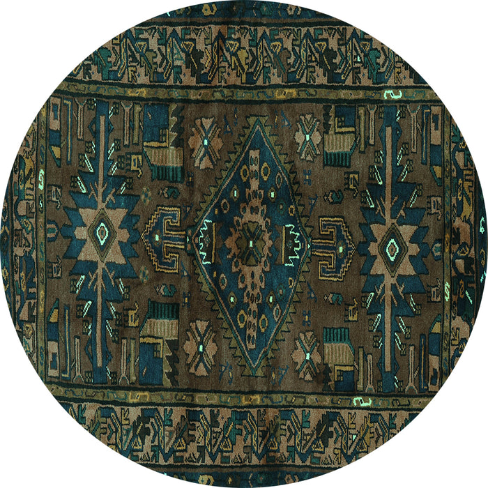 Round Machine Washable Persian Turquoise Traditional Area Rugs, wshtr3108turq