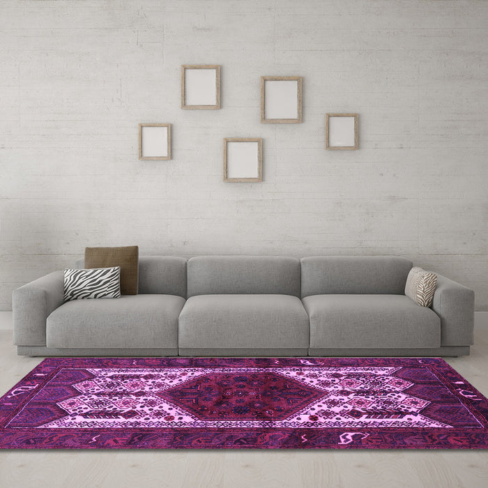 Machine Washable Persian Purple Traditional Area Rugs in a Living Room, wshtr3109pur