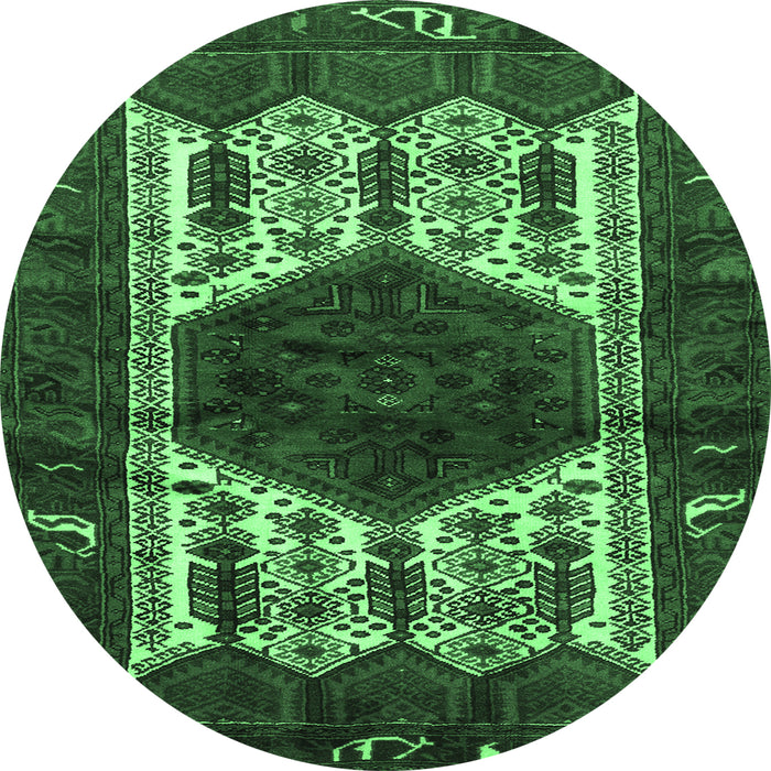 Round Machine Washable Persian Emerald Green Traditional Area Rugs, wshtr3109emgrn
