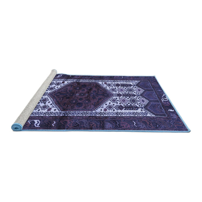 Sideview of Machine Washable Persian Blue Traditional Rug, wshtr3109blu