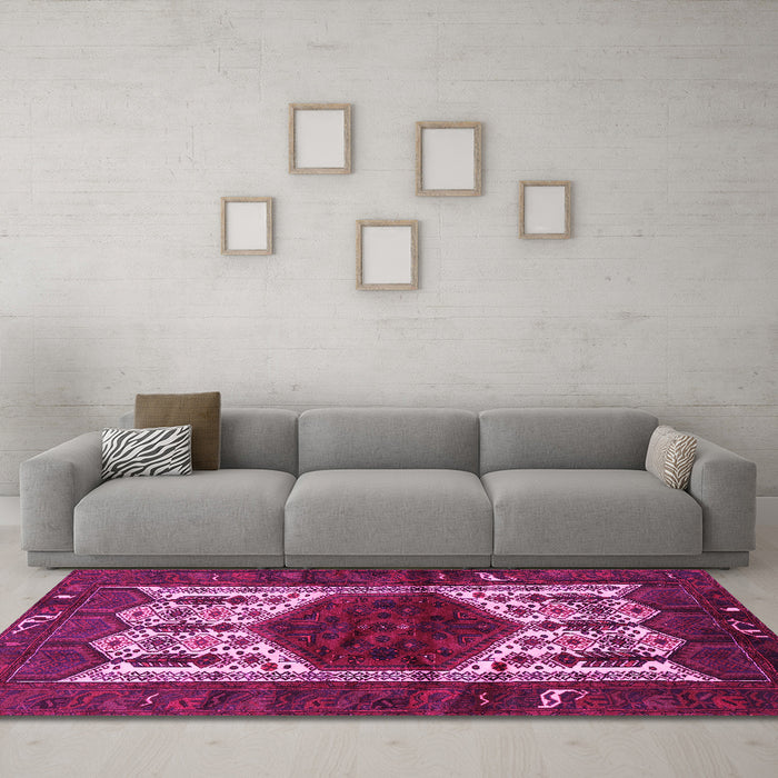 Machine Washable Persian Pink Traditional Rug in a Living Room, wshtr3109pnk