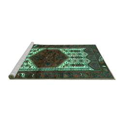 Sideview of Machine Washable Persian Turquoise Traditional Area Rugs, wshtr3109turq