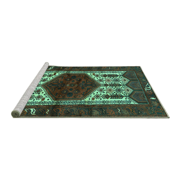 Sideview of Machine Washable Persian Turquoise Traditional Area Rugs, wshtr3109turq