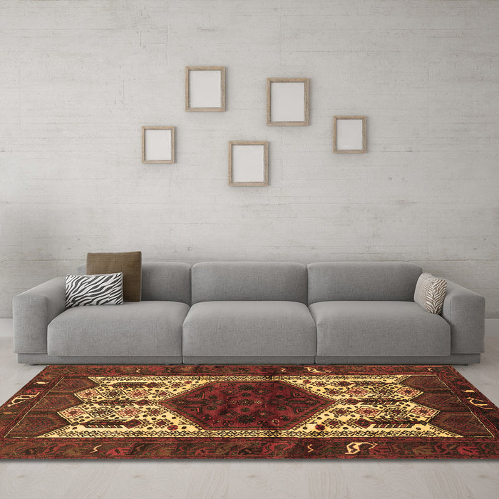 Machine Washable Persian Brown Traditional Rug in a Living Room,, wshtr3109brn