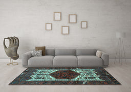 Machine Washable Persian Light Blue Traditional Rug in a Living Room, wshtr3109lblu