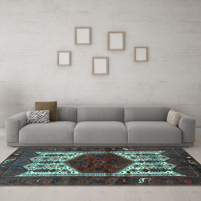 Machine Washable Persian Light Blue Traditional Rug in a Living Room, wshtr3109lblu