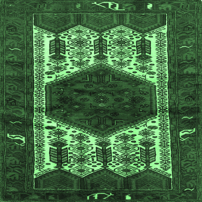 Square Machine Washable Persian Emerald Green Traditional Area Rugs, wshtr3109emgrn