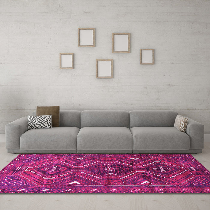 Machine Washable Persian Pink Traditional Rug in a Living Room, wshtr310pnk