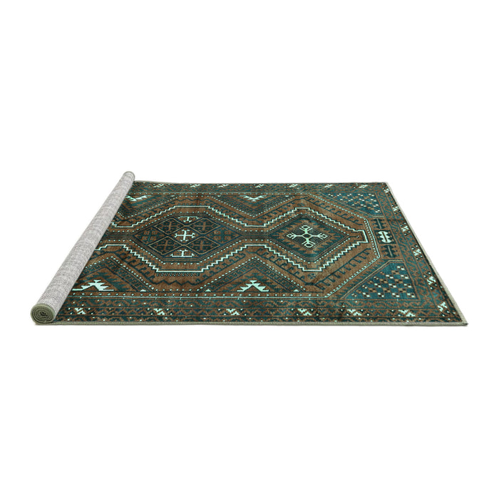 Sideview of Machine Washable Persian Turquoise Traditional Area Rugs, wshtr310turq