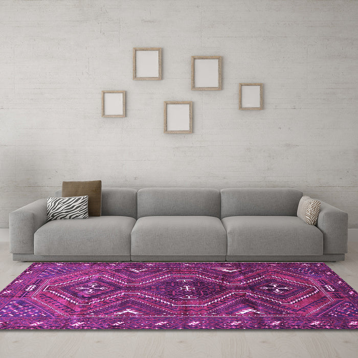 Machine Washable Persian Purple Traditional Area Rugs in a Living Room, wshtr310pur