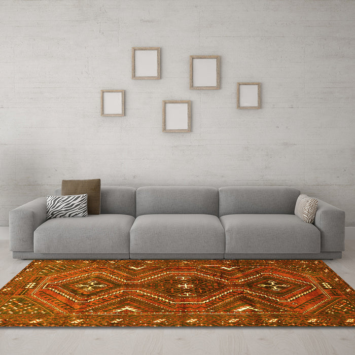 Machine Washable Persian Yellow Traditional Rug in a Living Room, wshtr310yw
