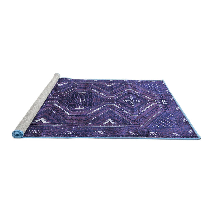 Sideview of Machine Washable Persian Blue Traditional Rug, wshtr310blu
