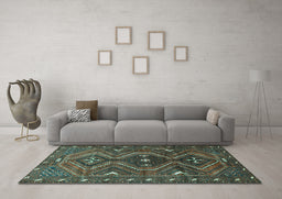 Machine Washable Persian Turquoise Traditional Area Rugs in a Living Room,, wshtr310turq
