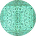 Round Machine Washable Persian Turquoise Traditional Area Rugs, wshtr3110turq