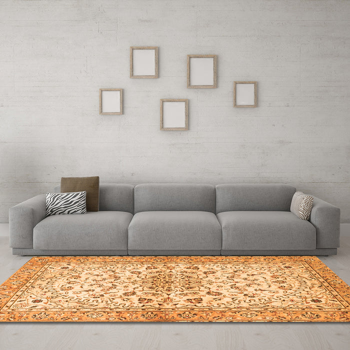 Machine Washable Persian Orange Traditional Area Rugs in a Living Room, wshtr3110org