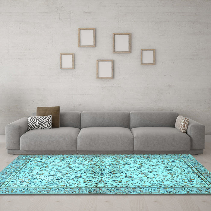 Machine Washable Persian Light Blue Traditional Rug in a Living Room, wshtr3110lblu