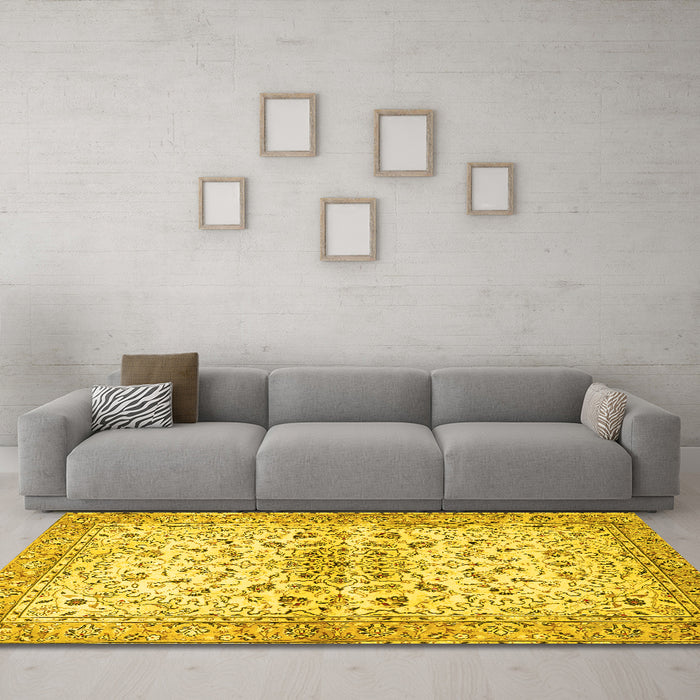 Machine Washable Persian Yellow Traditional Rug in a Living Room, wshtr3110yw