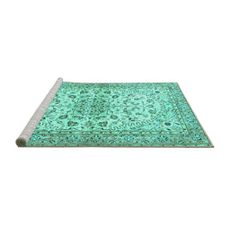 Sideview of Machine Washable Persian Turquoise Traditional Area Rugs, wshtr3110turq