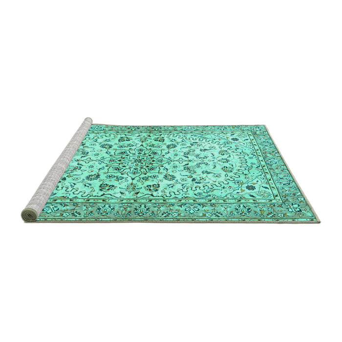 Sideview of Machine Washable Persian Turquoise Traditional Area Rugs, wshtr3110turq
