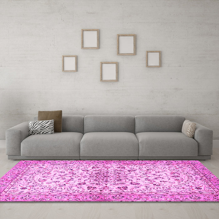 Machine Washable Persian Pink Traditional Rug in a Living Room, wshtr3110pnk