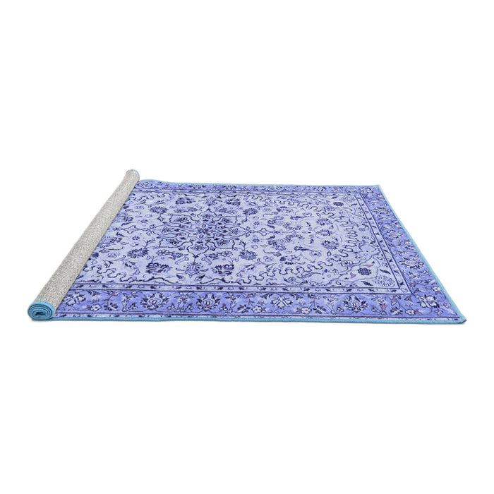 Sideview of Machine Washable Persian Blue Traditional Rug, wshtr3110blu
