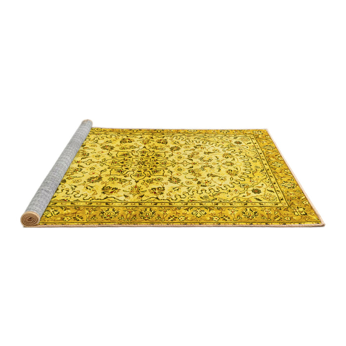 Sideview of Machine Washable Persian Yellow Traditional Rug, wshtr3110yw