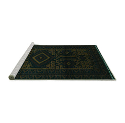 Sideview of Machine Washable Persian Turquoise Traditional Area Rugs, wshtr3111turq