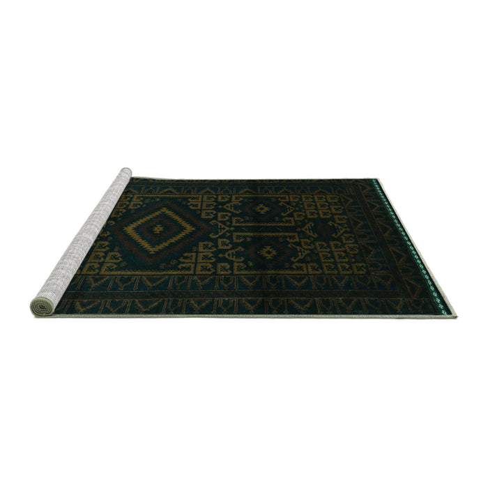 Sideview of Machine Washable Persian Turquoise Traditional Area Rugs, wshtr3111turq