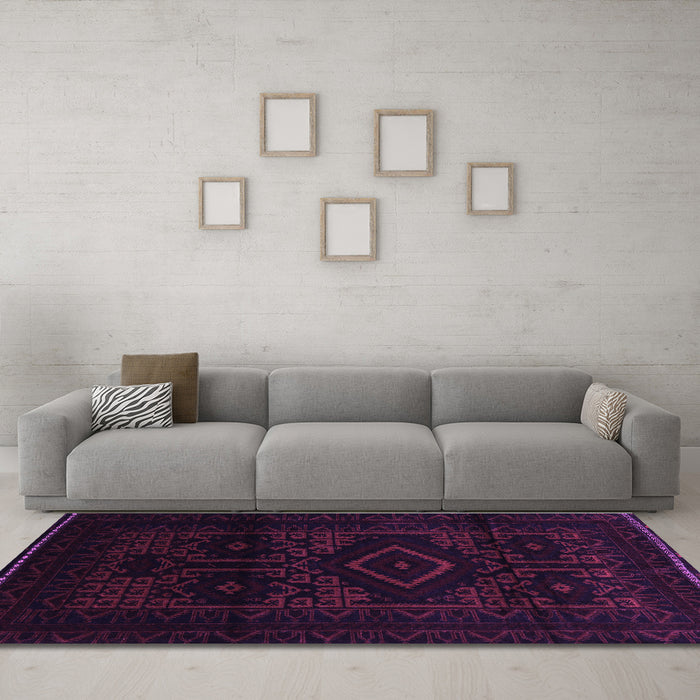 Machine Washable Persian Purple Traditional Area Rugs in a Living Room, wshtr3111pur