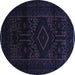 Round Machine Washable Persian Blue Traditional Rug, wshtr3111blu