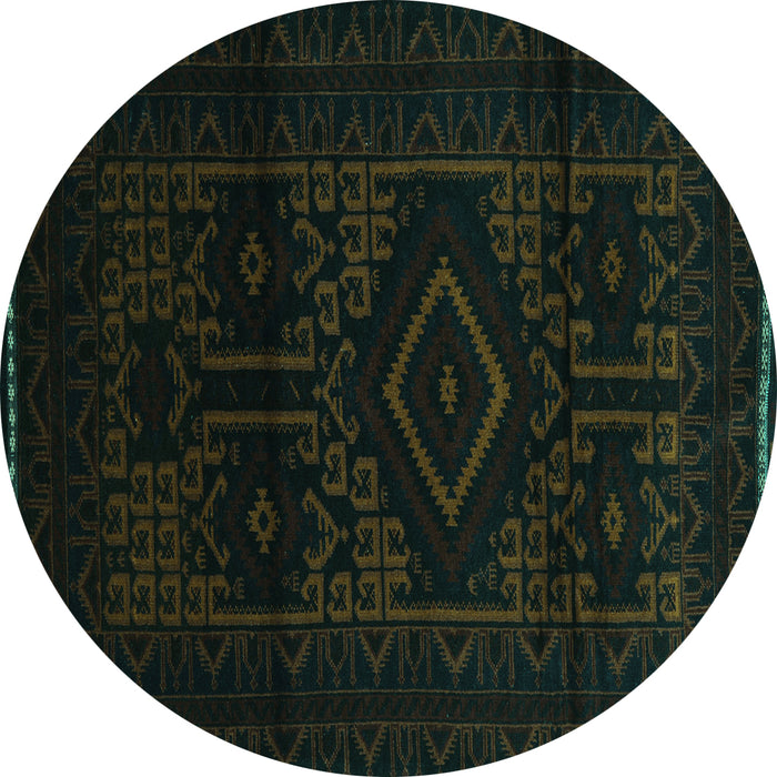 Round Persian Turquoise Traditional Rug, tr3111turq