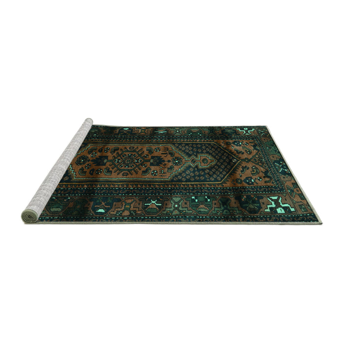 Sideview of Machine Washable Persian Turquoise Traditional Area Rugs, wshtr3113turq