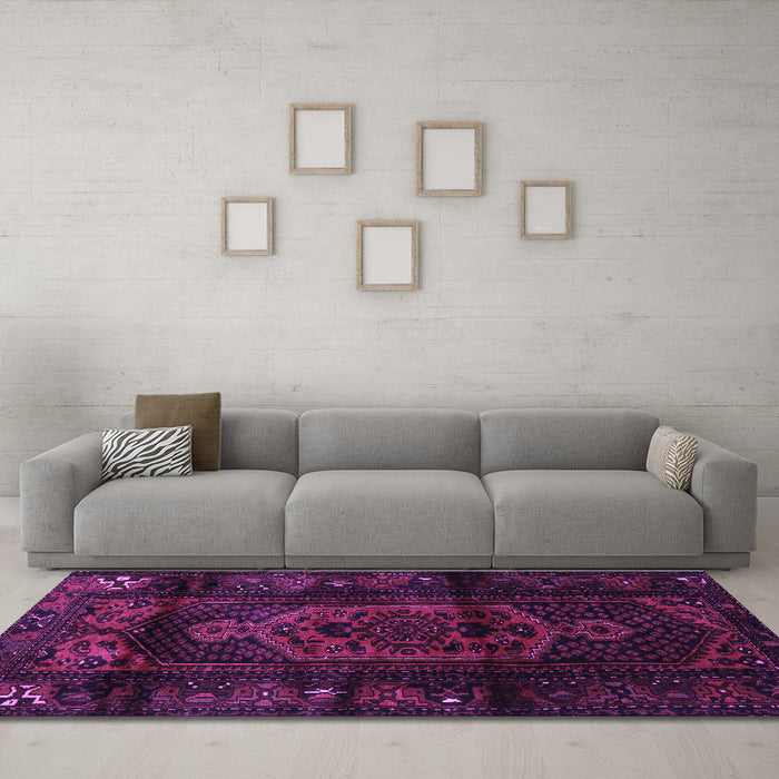 Machine Washable Persian Purple Traditional Area Rugs in a Living Room, wshtr3113pur
