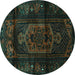 Round Machine Washable Persian Turquoise Traditional Area Rugs, wshtr3113turq